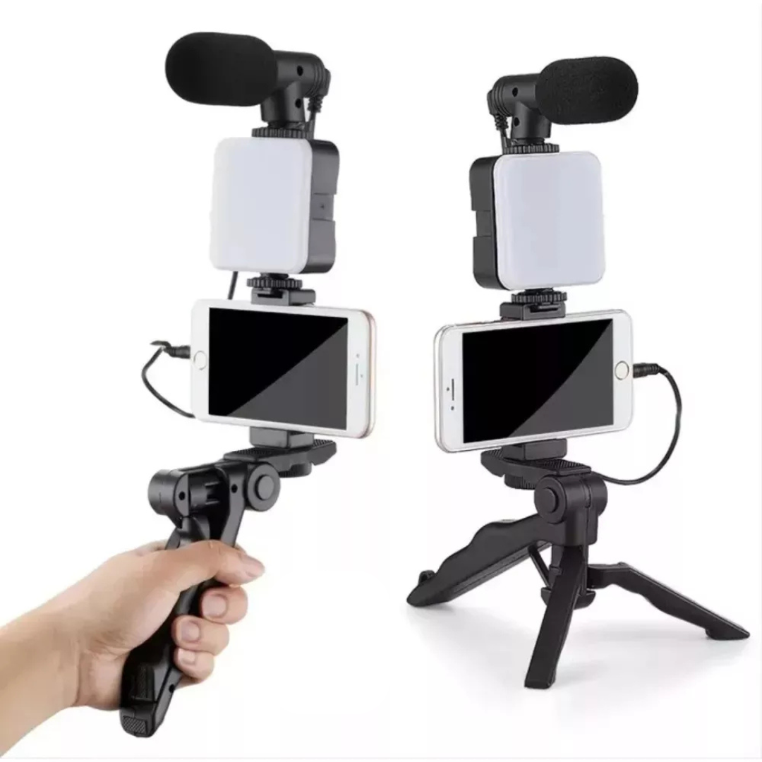 Kit Gravação - Tripé com Suporte de Celular, Luz LED e Microfone