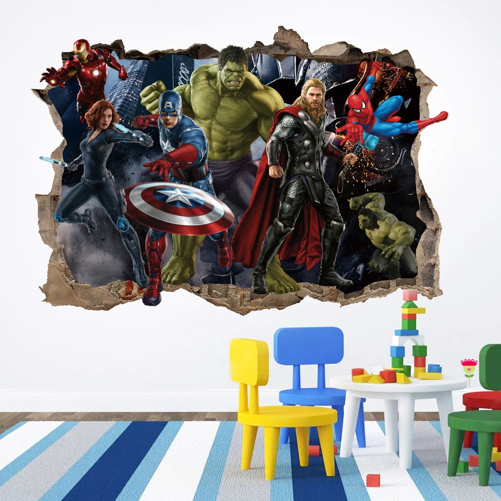 Adesivos de Parede 3D dos Vingadores: Decoração de Parede para Sala de Estar e Quarto - Pôster de Filme de Super-Herói para Quartos de Crianças